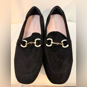 Black Loafers with Gold Accents